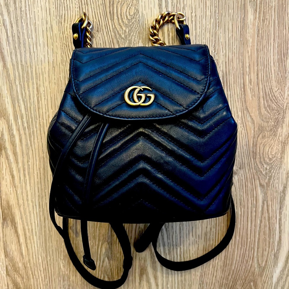 Gucci Black Backpack with Gold Accents